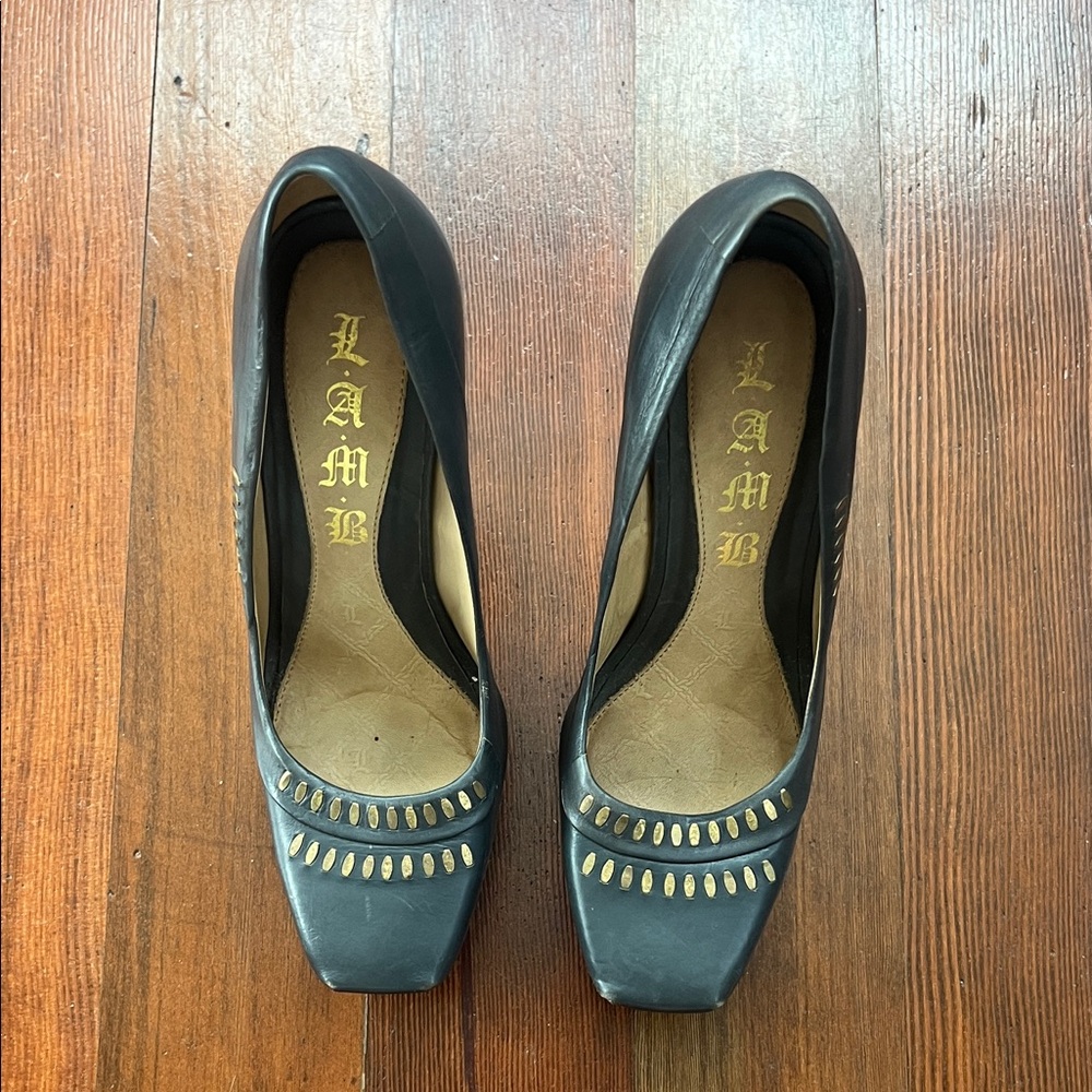 L.A.M.B. Black and Gold Heels Size 6